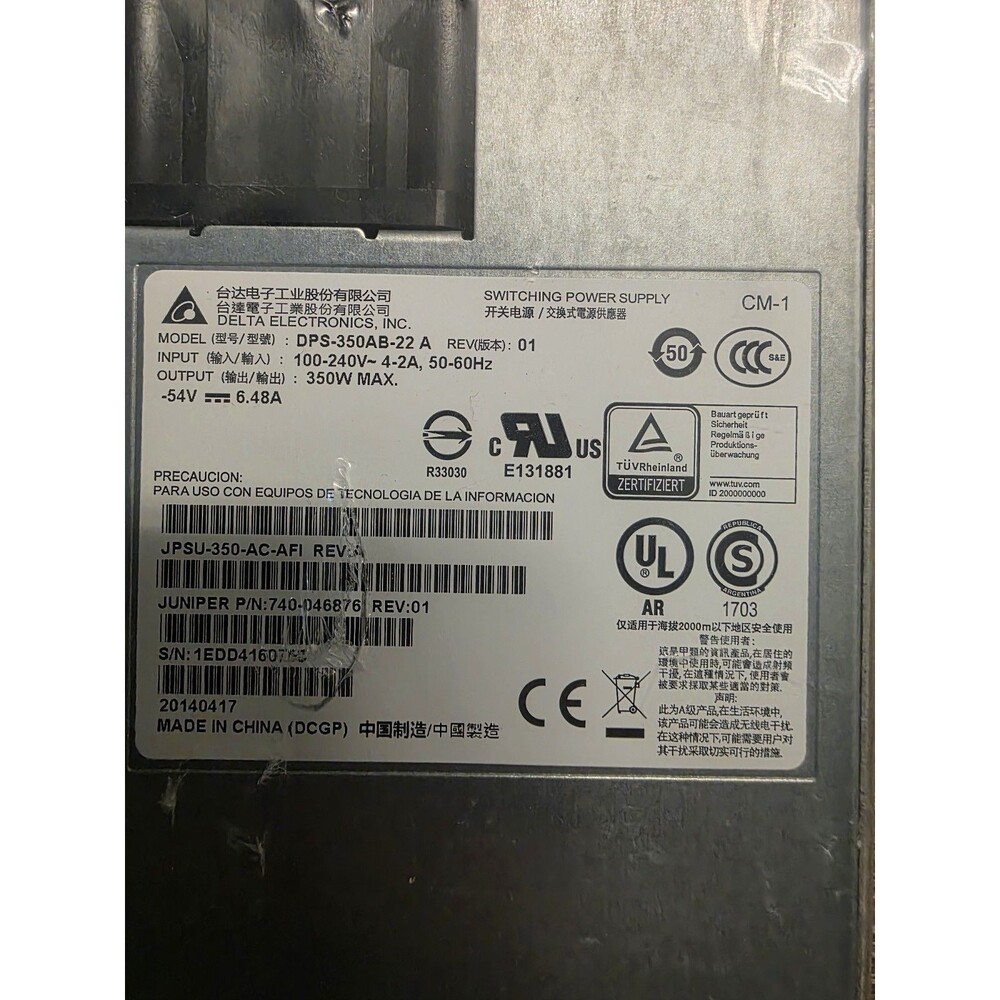 Juniper JPSU-350-AC-AFI Delta Power Supply DPS-350AB-22A For EX Series EX4300